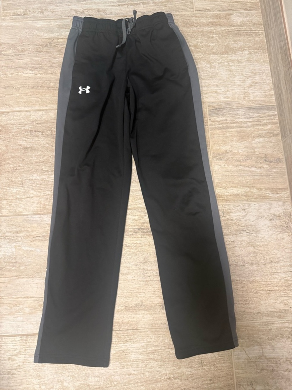 Under Armour Black Track Pants with Gray Side Stripes - Kids